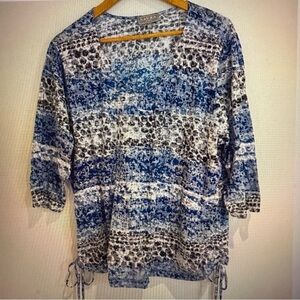 Laura Plus Women Blue 3/4 Sleeve Ruched Cinch Sides Pullover Top Blouse Size 3X